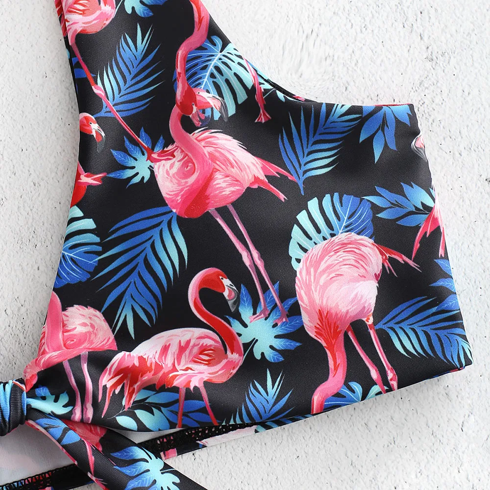 Женский купальник бикини ZAFUL Flamingo с высоким вырезом и глубоким купальный костюм