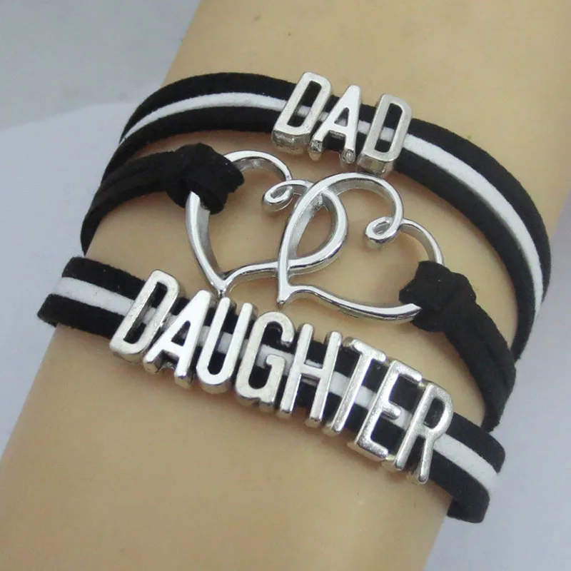 JEPHNE New Black Dad Daughter Bracelet Multilayer PU Leather Braided Bracelets Gifts for Dad