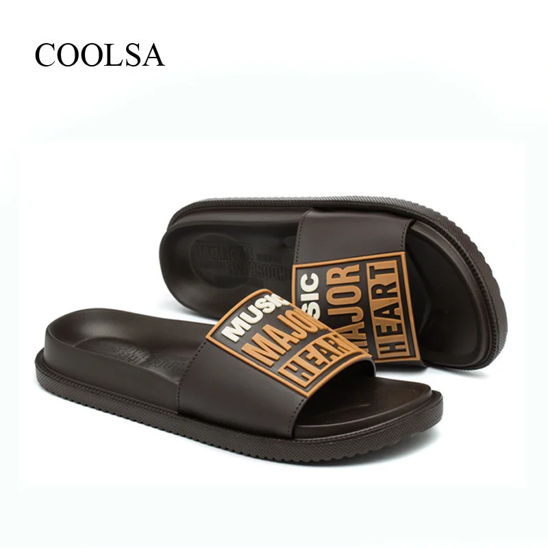 

COOLSA Men's Fashion Letters Slippers Men Flat Non-slip Wear-resistance Slides Male Outdoor Beach Flip Flops Bathroom Slides Hot