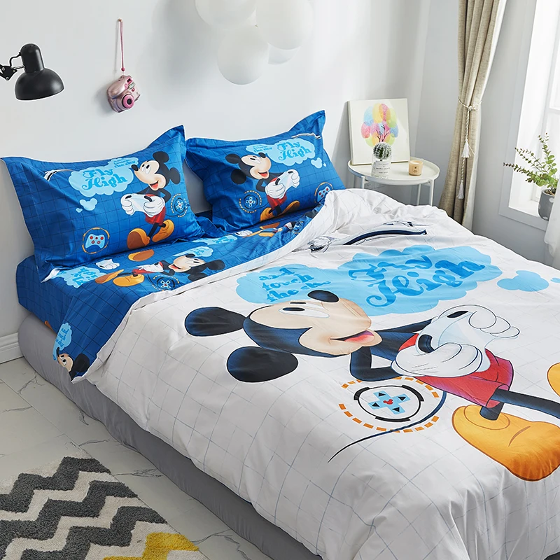 Комплекты постельного белья disney blue Mickey Mous, пододеяльник для спальни, набор для мальчиков, домашний декор, хлопок, детские покрывала, полный размер queen