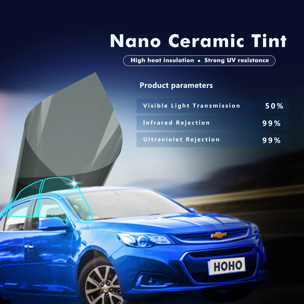 Nano Ceramic Car Window Film Sun Blocking 50 VLT Solar Tint For Rear Side Window Glass 20"x16ft