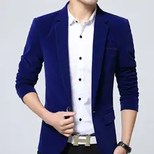 Однотонный блейзер мужской бренд корейский стиль slim fit Мужской Блейзер Куртка высокое качество хлопок бархат мужской пиджак плюс размер