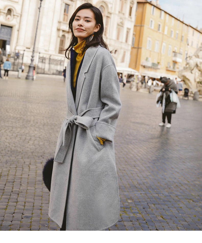 INMAN осень новое поступление сплошной цвет отложной воротник пояс оборудование женское элегантное модное шерстяное пальто