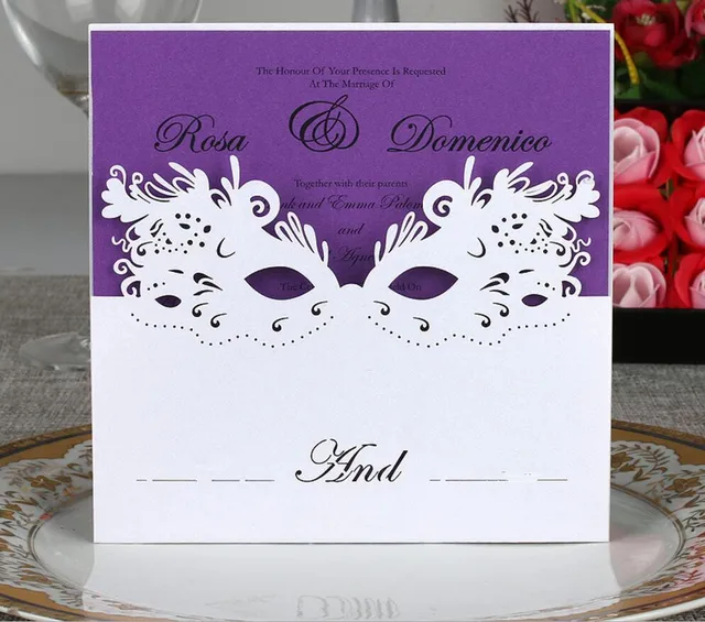100pcs laser cut hollow lace mask invitations card for wedding party
