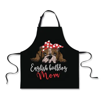 

FORUDESIGNS English Bulldog Cotton Apron Adult Bibs Home Cooking Baking Coffee Shop Cleaning Aprons Kitchen Accessories Custom