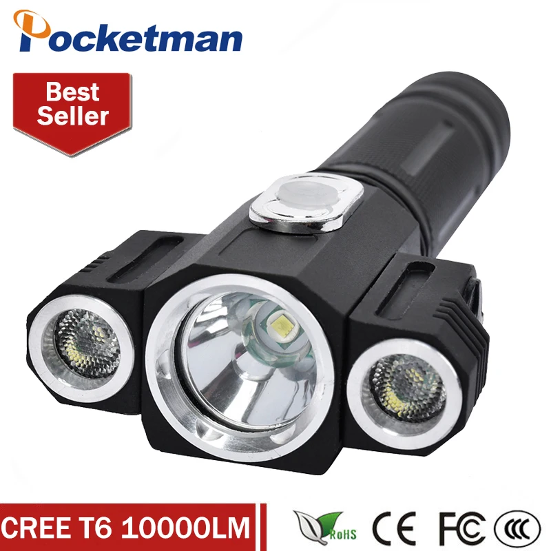

High Quality Tactical 10000 Lumen 3 LEDs rotating T6+2*XPE LED Flashlight Torch Light 5 Modes 18650 Hunting