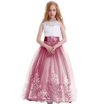 

Elegant Baby Kid Girls Dress Backless Sleeveless Trailing Ball Gown Long Dress Wine Red Birthday Party Wedding Princess Dresses