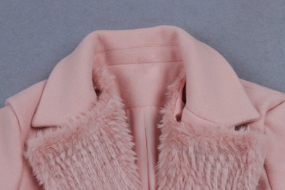 Модфи зимнее Новое Женское шерстяное пальто сексуальное розовое Фланелевое шерстяное пальто с v-образным вырезом и длинными рукавами длинное пальто