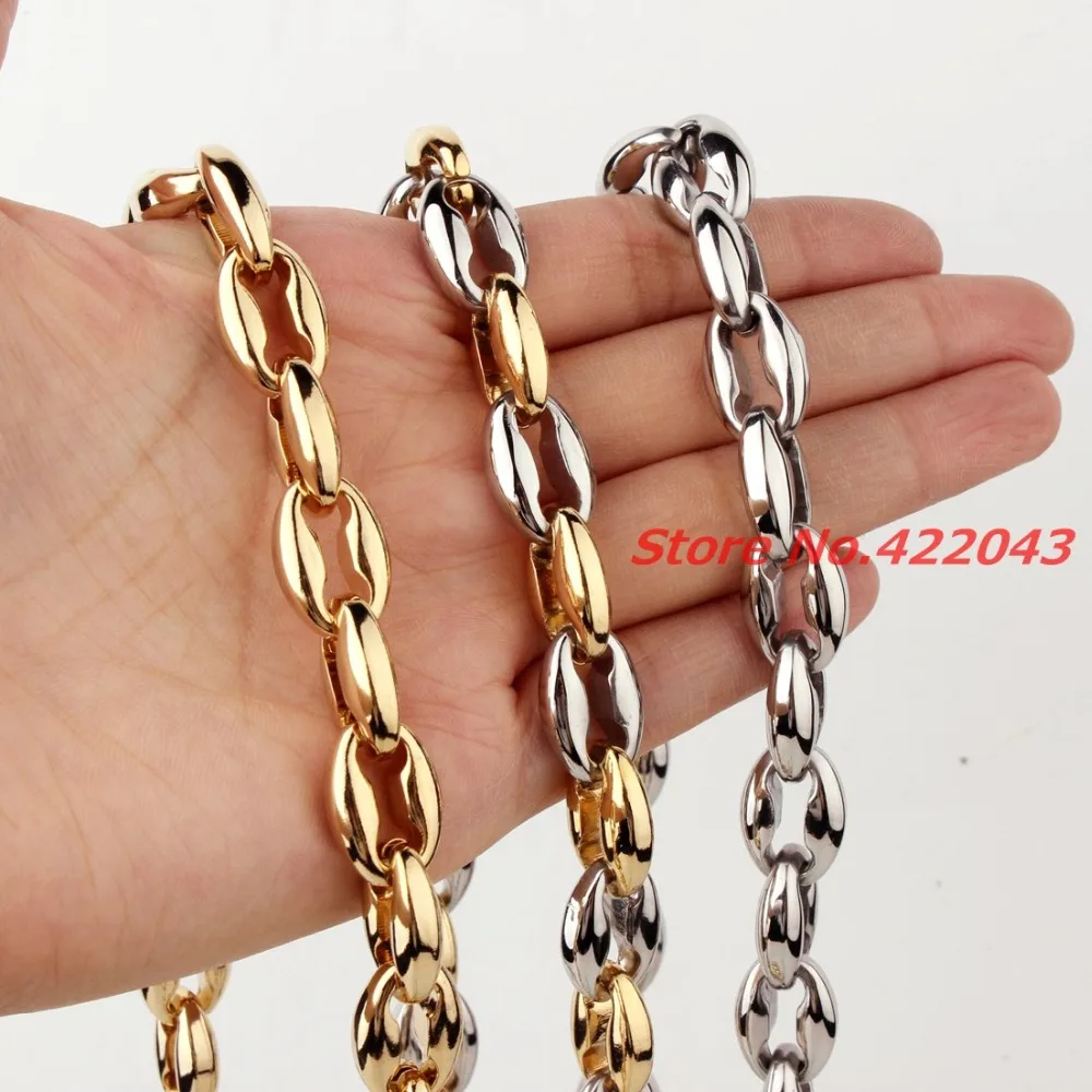 

Coffee Beans Link Chain for Mens Womens Necklace Bracelet Set New Male Hollow out Stainless Steel Jewelry Silver Gold 7-40"