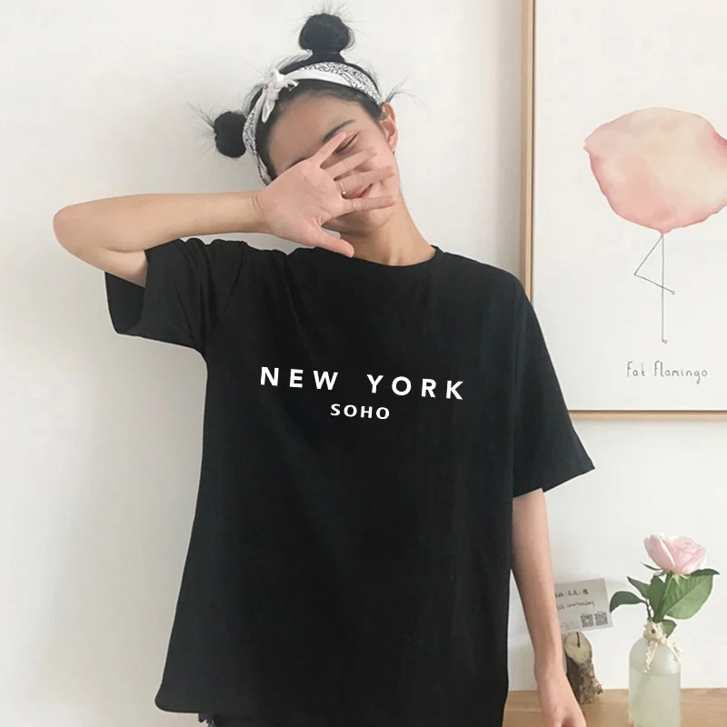Женская футболка с буквенным принтом LUSLOS NEW YORK SOHO летняя повседневная коротким