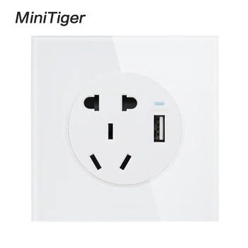 

Minitiger Crystal Glass Panel 10A Wall Outlet Universal 5 Hole Power Socket With USB Fast Charging Port DC 5V 2.1A