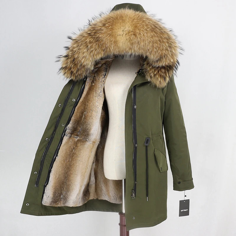 Discount OFTBUY Waterproof Long Parka Real Fur Coat Winter Jacket Women Natural Raccoon Fur Collar Real Rabbit Fur Liner Detachable Warm 18