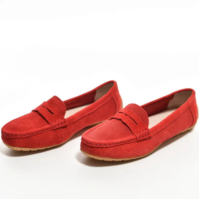 Туфли; лоферы из натуральной кожи; женская летняя обувь синего цвета; слипоны; повседневные; дешевые; Новинка года; горячая распродажа - Цвет: Red