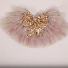 Новинка блестками бант Многослойная юбка для детей Детское, модное платье принцессы ярких цветов Одежда для танцев ; 5 предметов в лоте