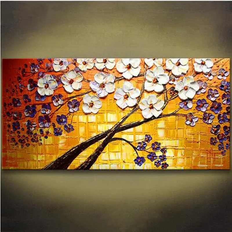 

Large Handpainted Knife White Flower Oil Painting Handmade Acrylic Floral Paintings on Canvas Modern Home Decor Wall Art Picture
