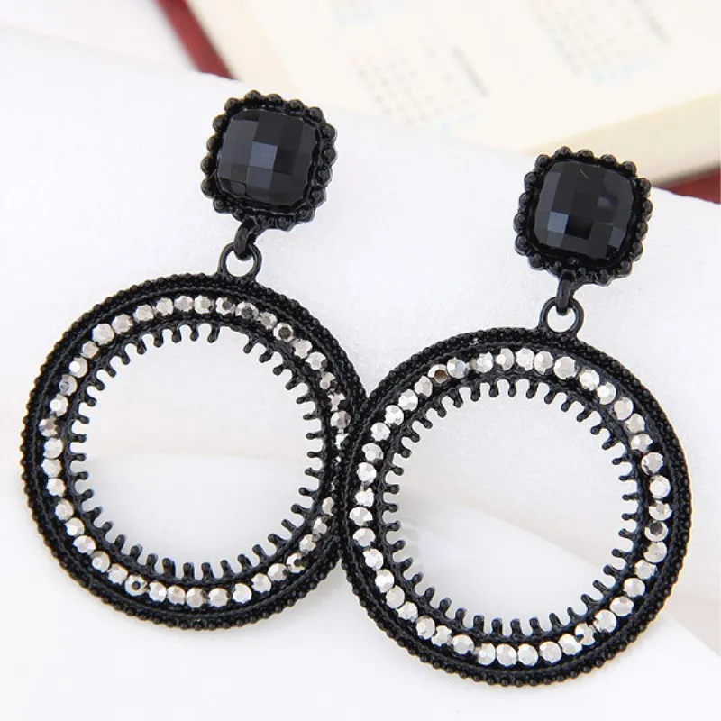 

EK299 European American Big Brand Round Crystal Drop Earrings Vintage Fashion Jewelry Exaggerated Rhinestone Circle Earrings