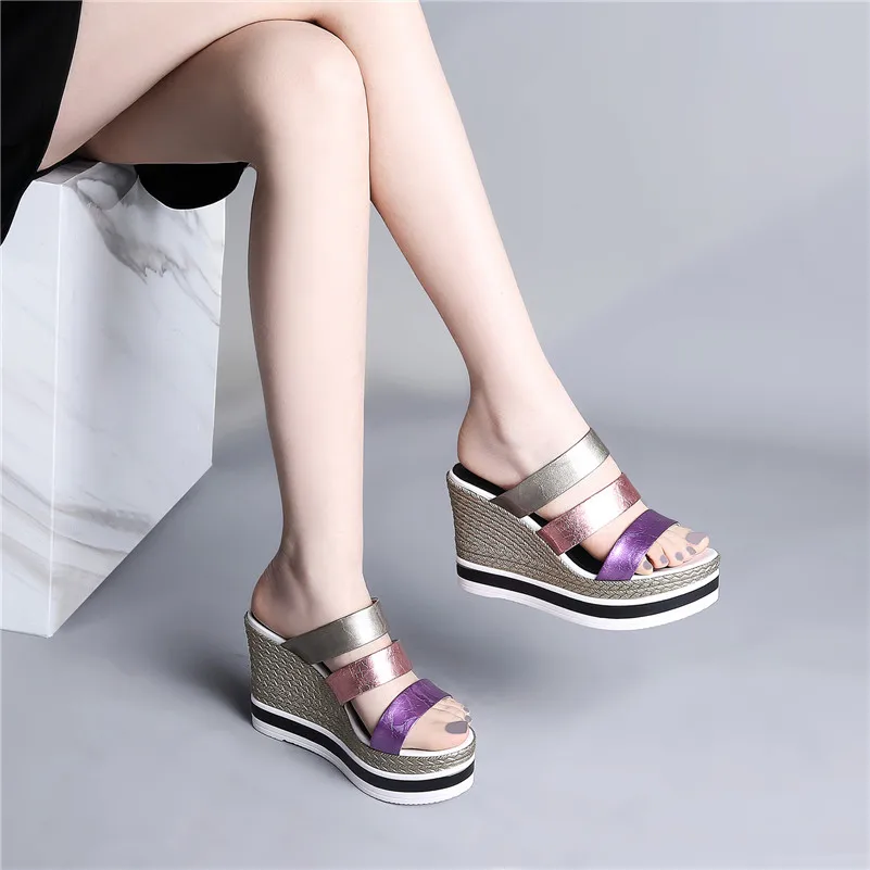 Zapatos Sandalias De Dulce Alto Calidad Tacón Fiesta Mujeres Fedonas Cuero Verano Nueva Charol Púrpura Las Multicolor Cuñas Mujer wqP6E10