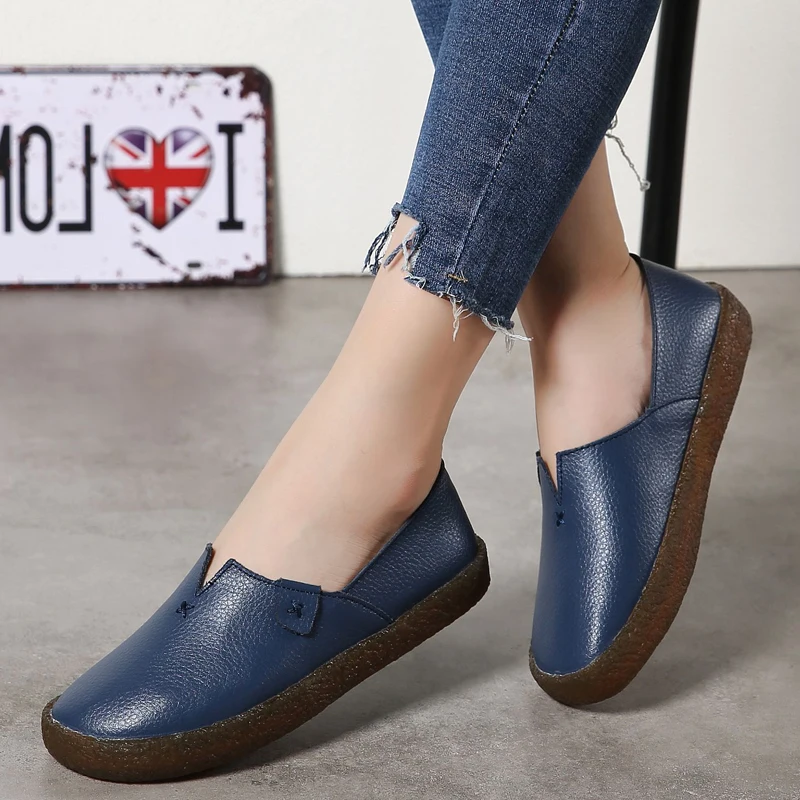 

Dumoo Brand Flats Shoes Women Handwork Genuine Leather Shoes Female White/Red Loafers Slip On Ballet Flats Boats Shoes