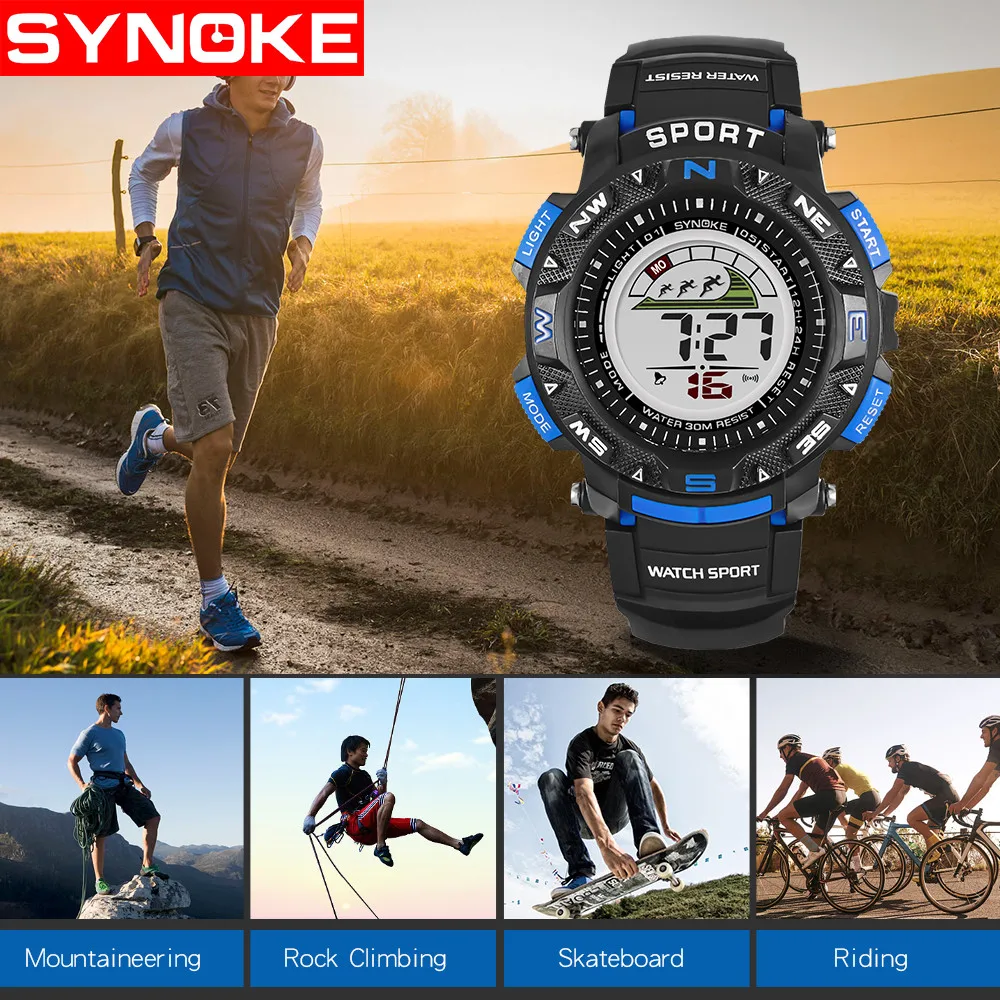 SYNOKE Multi-Функция 50 м Водонепроницаемый часы светодиодный цифровой двойного действия часы для дропшиппинг или оптом