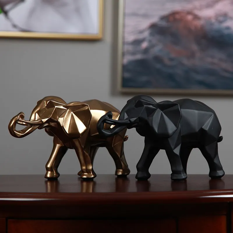 

Abstract Geometric Elephant Statue Wild Animal Arts Sculptures Figurine Resin Crafts Home Decoration Accessories R338