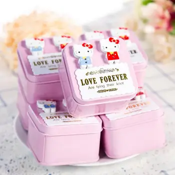 

4pcs Square Cute Cat Iron Candy Box Wedding Engagement Chocolate Gift Box Wedding Party Decoration Craft DIY Favor Box