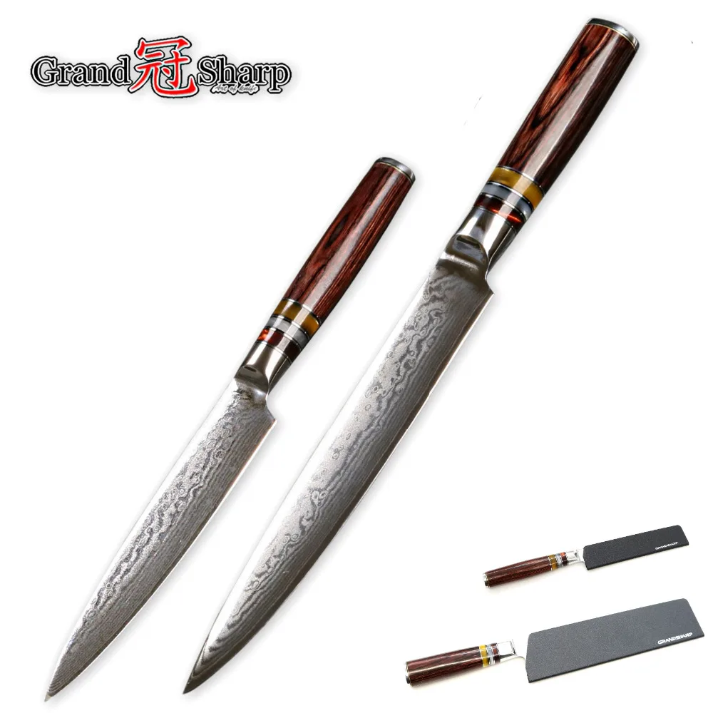 Knife Set 2 Pcs Slicing Carving Utility Knife Japanese Damascus vg10