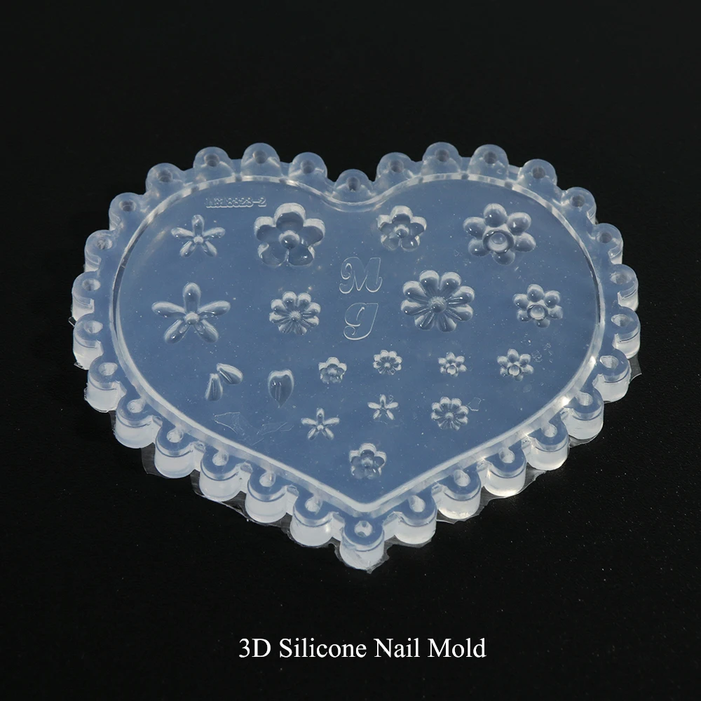 1 шт 3D силиконовая форма для штамповки ногтей акриловая Форма в форме сердца цветок шаблон для вырезания шаблон для DIY инструмент для украшения ногтей для нейл-арта TRA14
