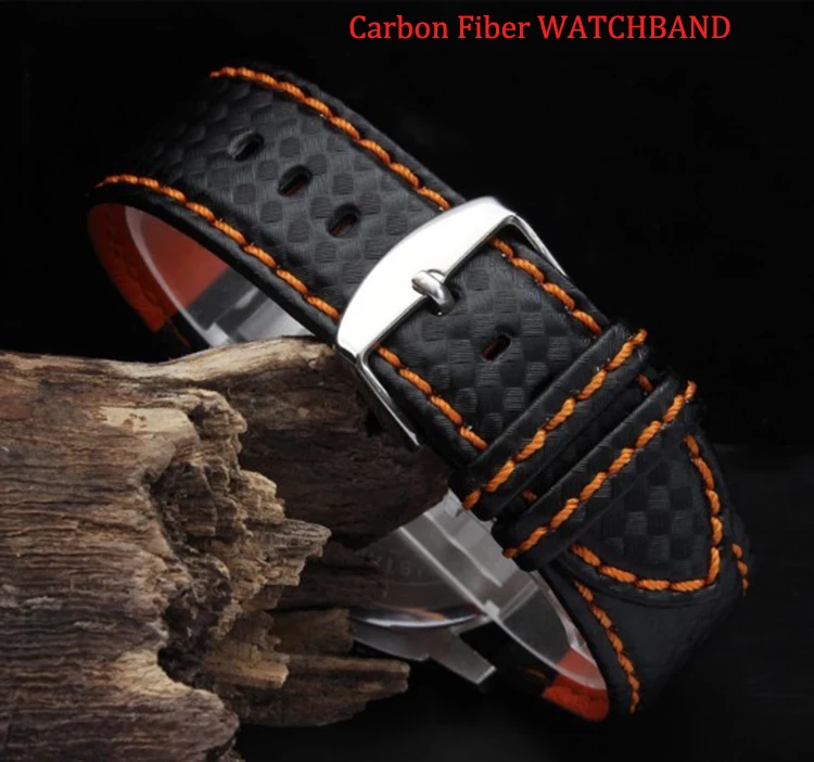 

Wholesale Carbon Fiber strap Hide the underlying Watchbands orange line Band light soft straps 20mm 22mm male watch Accessories
