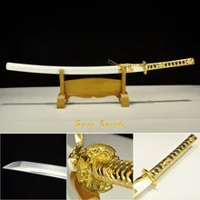 Ручная работа Полный Тан японский катана Высокая марганцевая сталь настоящий самурайский острый меч край золото Цуба В Форме Дракона