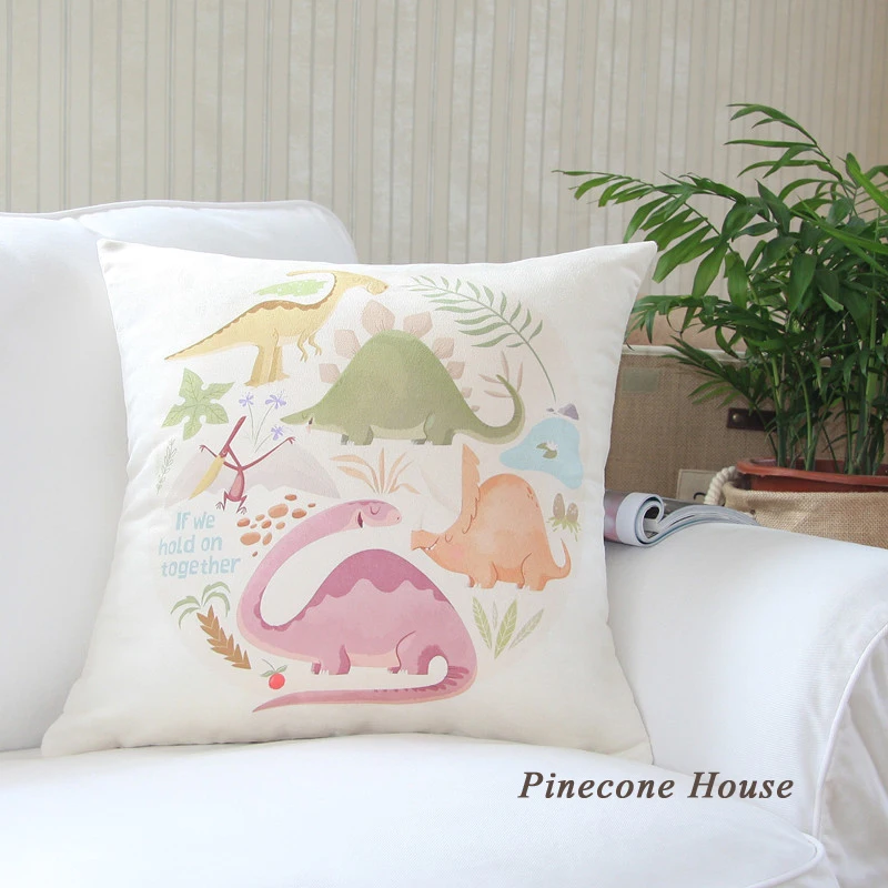 Cute And Soft Dinosaur Velvet Square White Cushion Cover For Kids Home Decora | Дом и сад