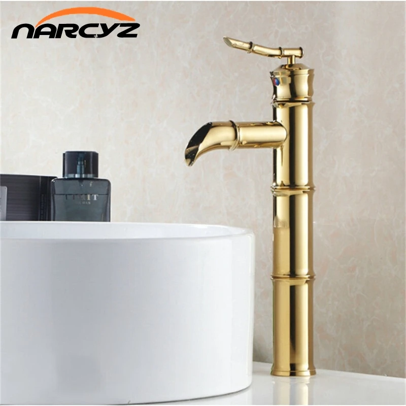 Modern Tall style bamboo design Deck mounted single handle Gold finish