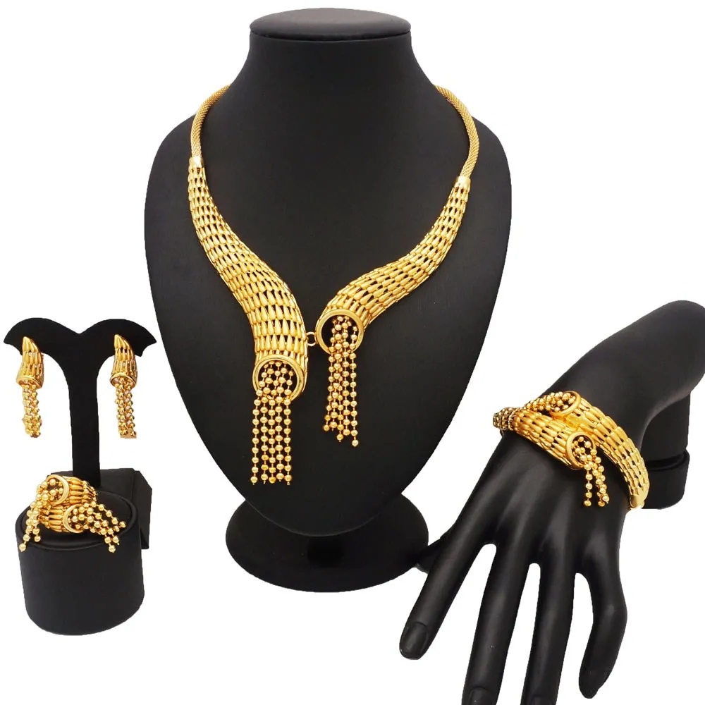 Новое поступление, золотые женские ювелирные наборы, изысканные ювелирные наборы, женское ожерелье, наборы, Свадебные вечерние Ювелирные наборы, браслет, подарок