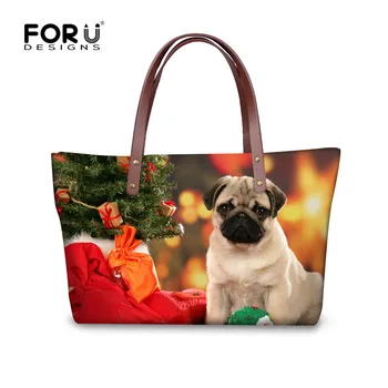 

FORUDESIGNS Women Handbag Fashion Shoulder Bag Casual Tote for Ladies Xmas Pugs Cute Shih Tzu Christmas Female Totes Feminina