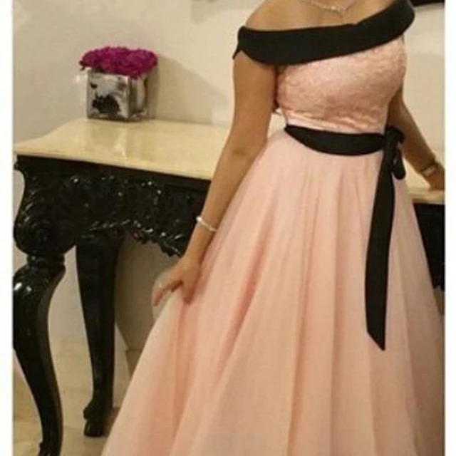 Pink Prom Dress with Black Bows
