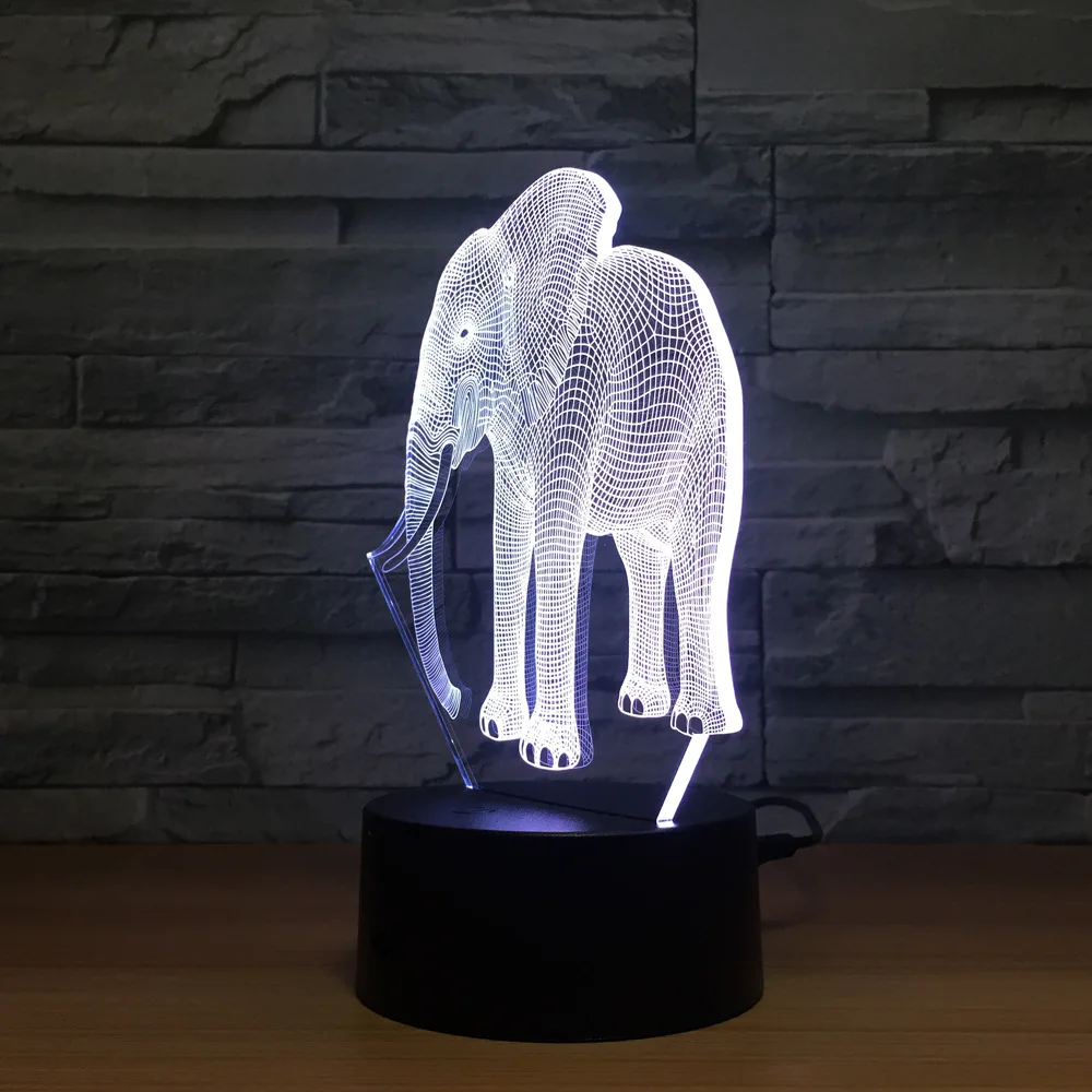 Слон 3d цветная светодиодная лампа Акриловая Luminaria De Mesa Usb Led Рождественские