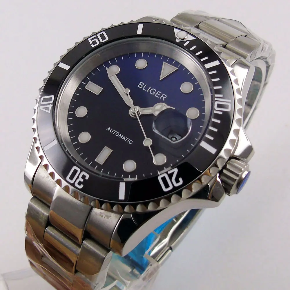 

Sapphire Crystal BLIGER 40MM Gradient Black Blue Date Dial Men's Watch Luminous Marks MIYOTA Automatic Movement Watch
