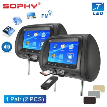 

One pair 7 inch Car Headrest Monitor TFT-LED Screen Pillow Monitor with AV USB SD MP5 FM Speaker Beige/Gray/Black SH7048-MP5