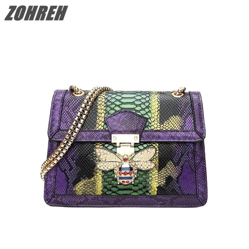 

Women Designer Snake PU Leather Snakeskin Shoulder Bags with Chains small Serpentine Chain Colorful Messenger Crossbody Flap Bag