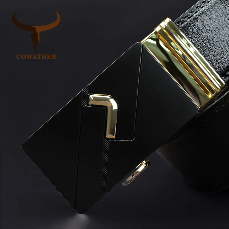 

COWATHER Men Belt New Arrival Cow Genuine Leather Belts For Men Cowhide Male Straps Alloy Automatic Buckle CZ140 free shipping
