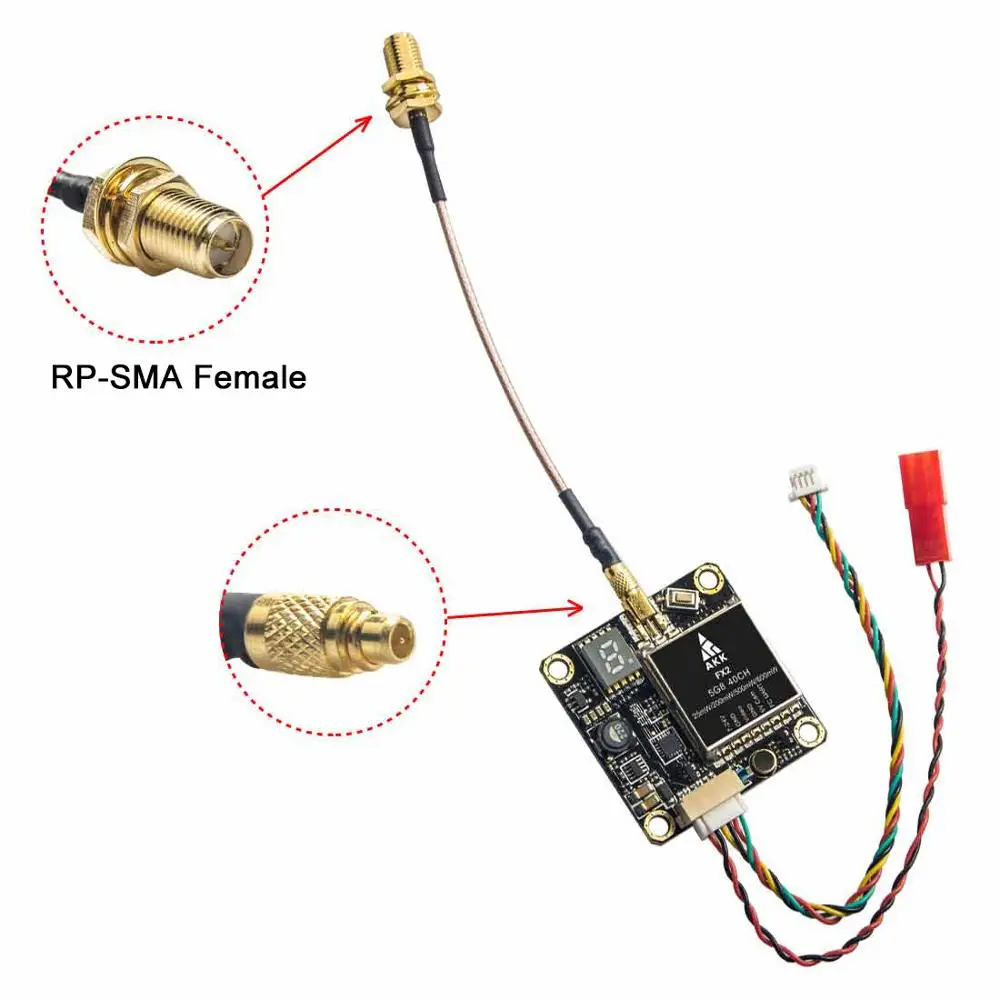 АКК FX2 5,8 ГГц 0,01/25/200/500/800 МВт 40CH переключаемый передатчик FPV с UART Поддержка серверный компьютером с экранным меню настройки по Betaflight Fligh - Цвет: FX2-RP-SMA Female