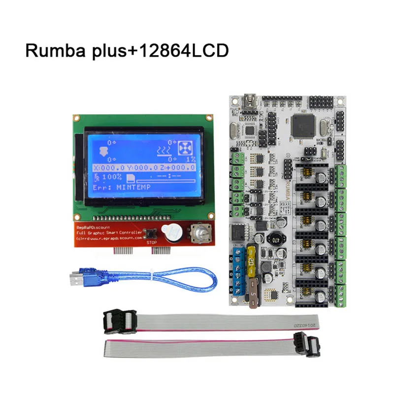 

Rumba Plus 3D Printer Start Kits Mother Board + 12864 LCD Display Screen with Cables Part Kit QJY99