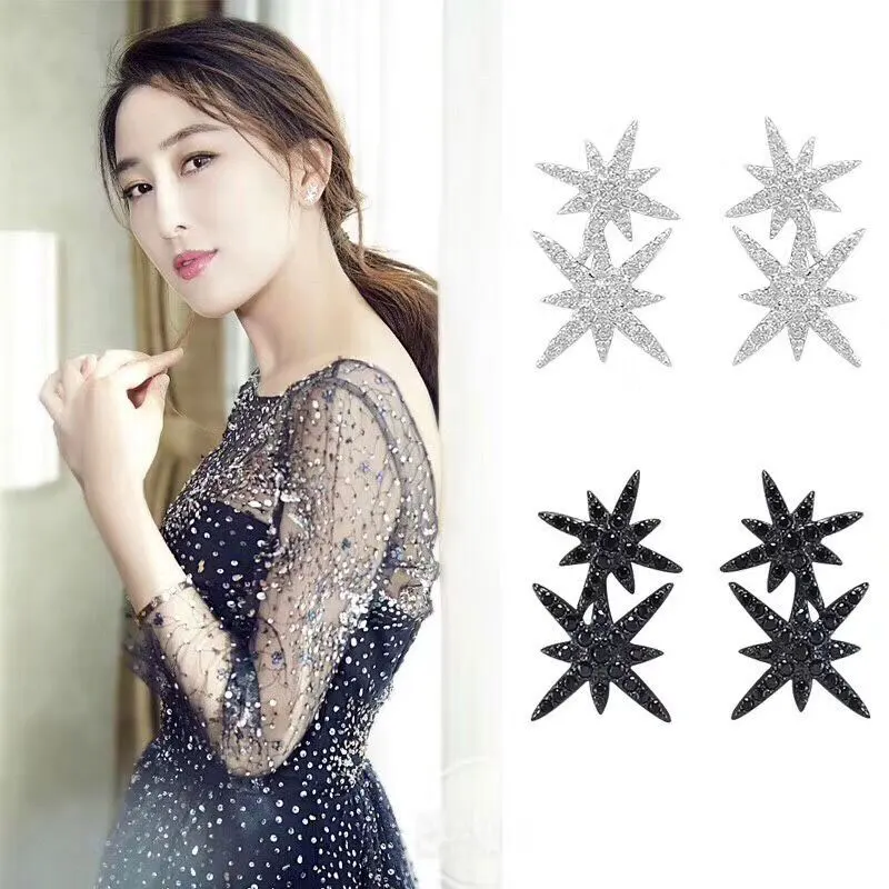 GODKI Блестящий символ рыцаря звезда полный кубический цирконий CZ обручение Свадебная вечеринка ночной клуб Серебряный статмент серьги гвоздики