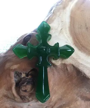 

Natural Green Hand-carved Chinese cross Pendant Necklace