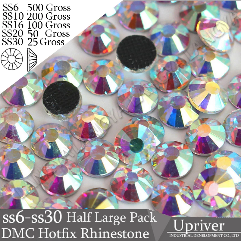 

Upriver Half Large Packing Loose Flatback ss6 - ss40 Crystal AB DMC Hotfix Rhinestones For Wedding Dresses