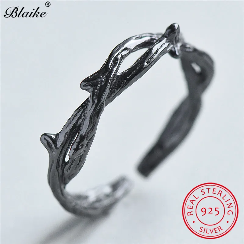 Blaike 925 стерлингового серебра кольца для мужчин и женщин черное дерево лист