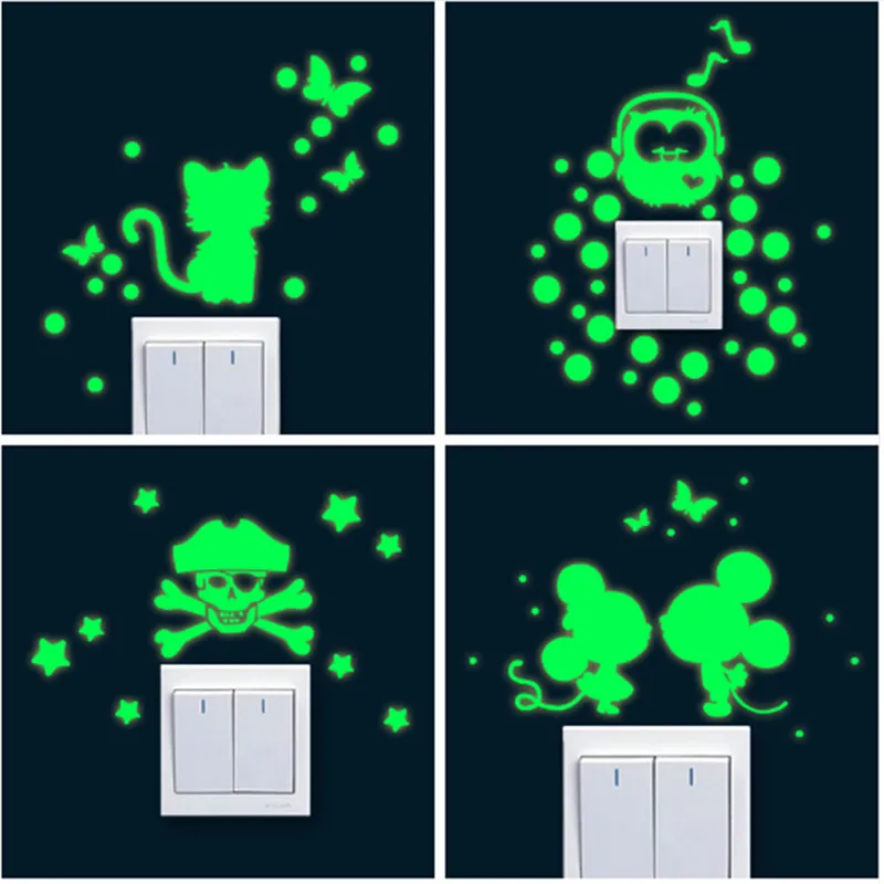

Cartoon Luminous DIY Cute home Cat Switch Wall Sticker Night light bedroom Fluorescent Sticker mural wall decals poster
