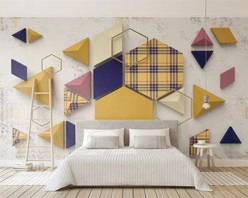 

beibehang Custom fashion retro geometric triangle plaid stitching three-dimensional cloth pattern background wallpaper behang