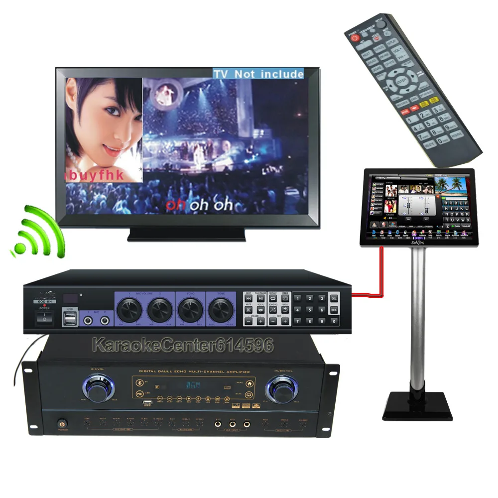 

Dual Hard Drive Karaoke Jukebox 6TB HD System with Songs +19"Touch Screen + Recordable Karaoke Mixer Amplifier support Tablet