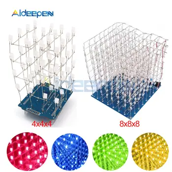 

8x8x8 4x4x4 Blue/Red/Yellow/Green LED Light Cube Kit 3D LED DIY Kit Electronic Suite for Arduino Smart Electronics Led Cube Kit