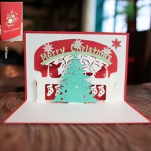 10 шт. красные поздравительные открытки с рождественской елкой 3D лазерная резка всплывающие бумажные открытки ручной работы на заказ праздничный подарок на Рождество